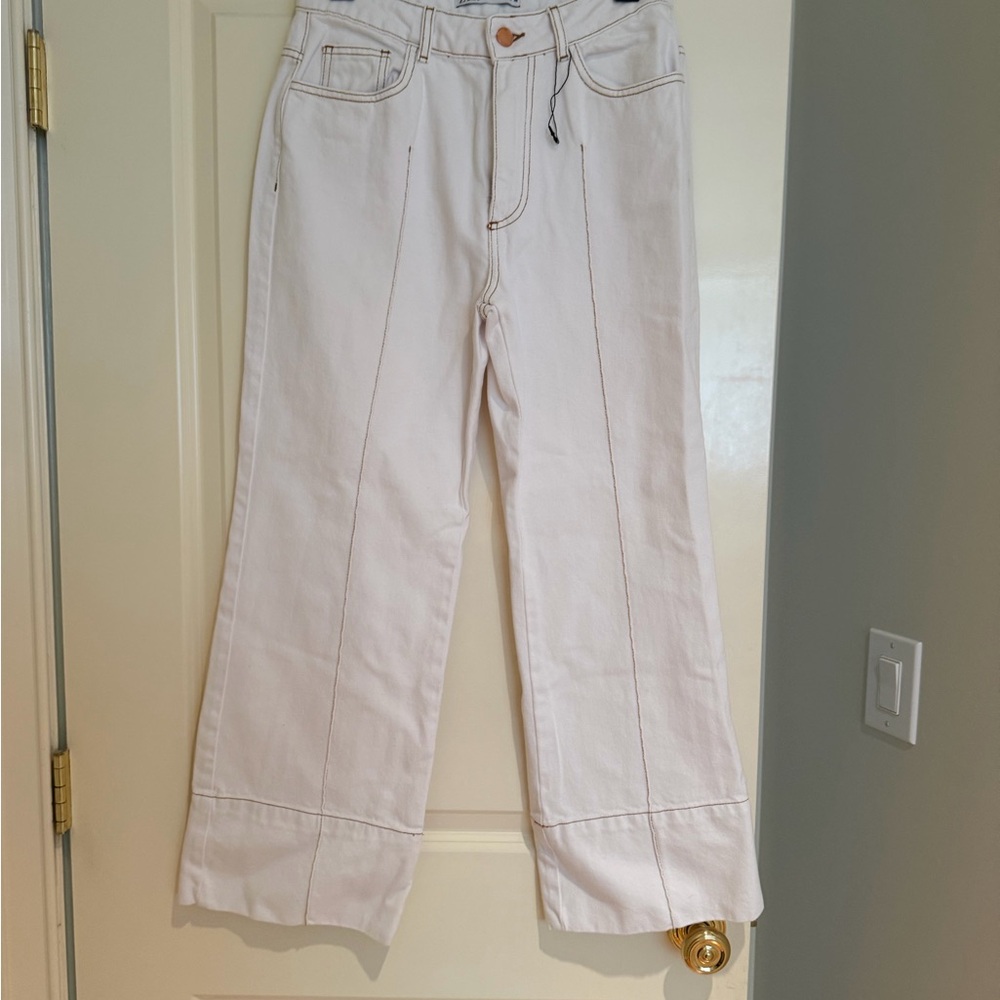 Zara White Wide-Leg Jeans with Contrast Seams